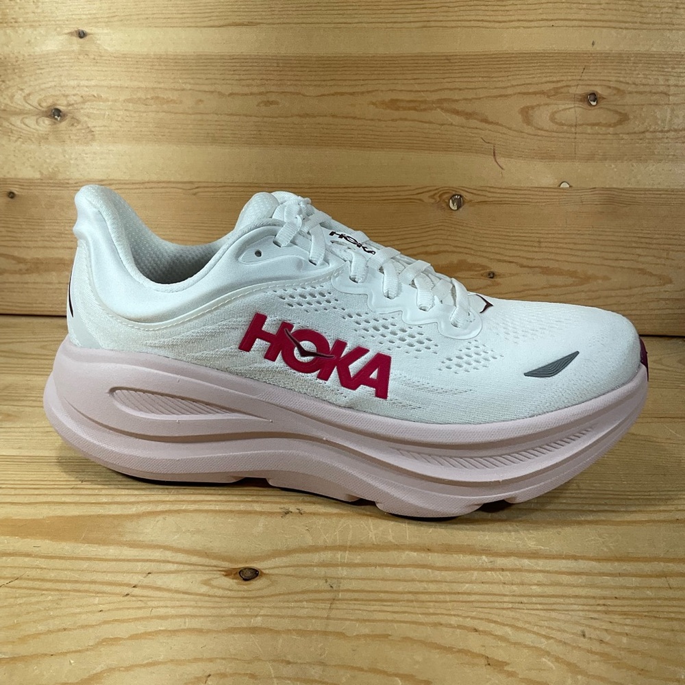 Hoka One Bondi 9 Running Shoes Women’s 9.5 D WIDE White Pink Opal 1162014 WKP - Picture 2 of 9